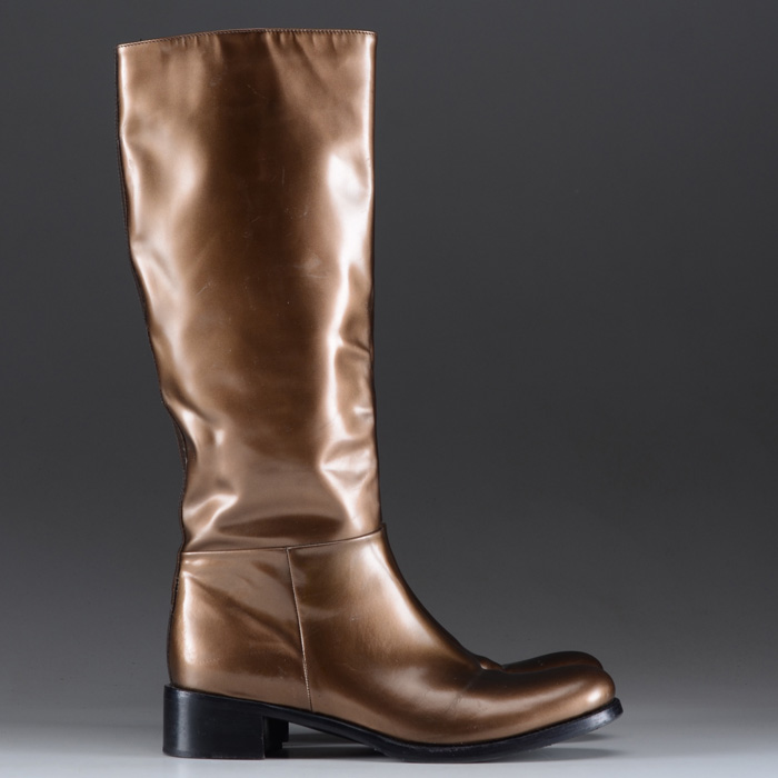 Women's Prada Milano Designer Boots in Bronze, Size 36