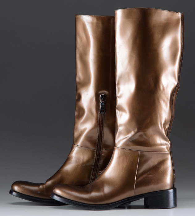 Women's Prada Milano Designer Boots in Bronze, Size 36