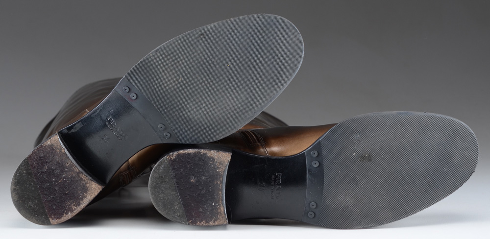 Women's Prada Milano Designer Boots in Bronze, Size 36