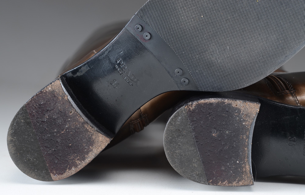 Women's Prada Milano Designer Boots in Bronze, Size 36