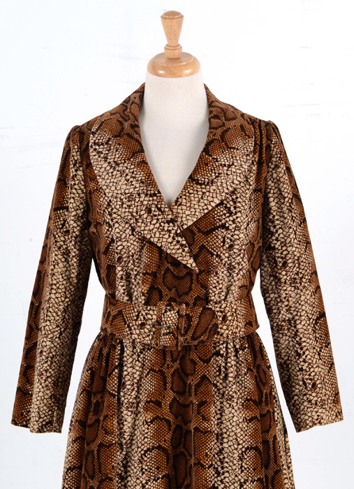 Women's 1970s Snake Print Velveteen Dress with Sable Fur Trim