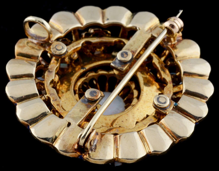 Vintage 14K Yellow Gold, Opal, and Enameled Dimensional Brooch/Pendant