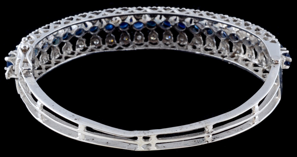 A&S 14K White Gold Blue Sapphire and Diamond Hinged Bracelet