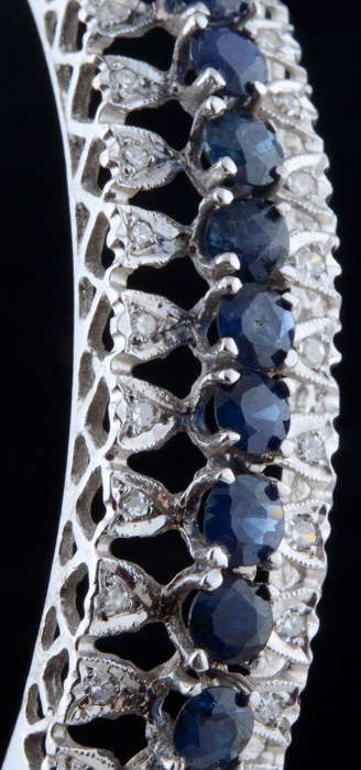 A&S 14K White Gold Blue Sapphire and Diamond Hinged Bracelet