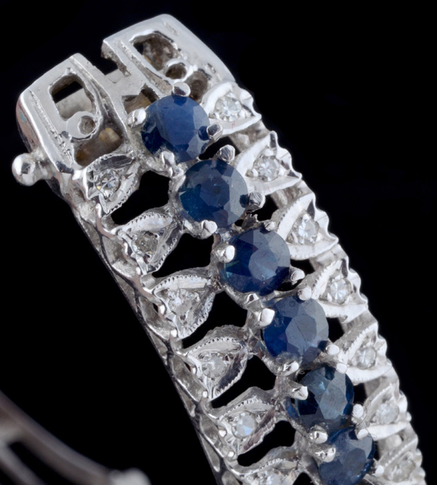 A&S 14K White Gold Blue Sapphire and Diamond Hinged Bracelet