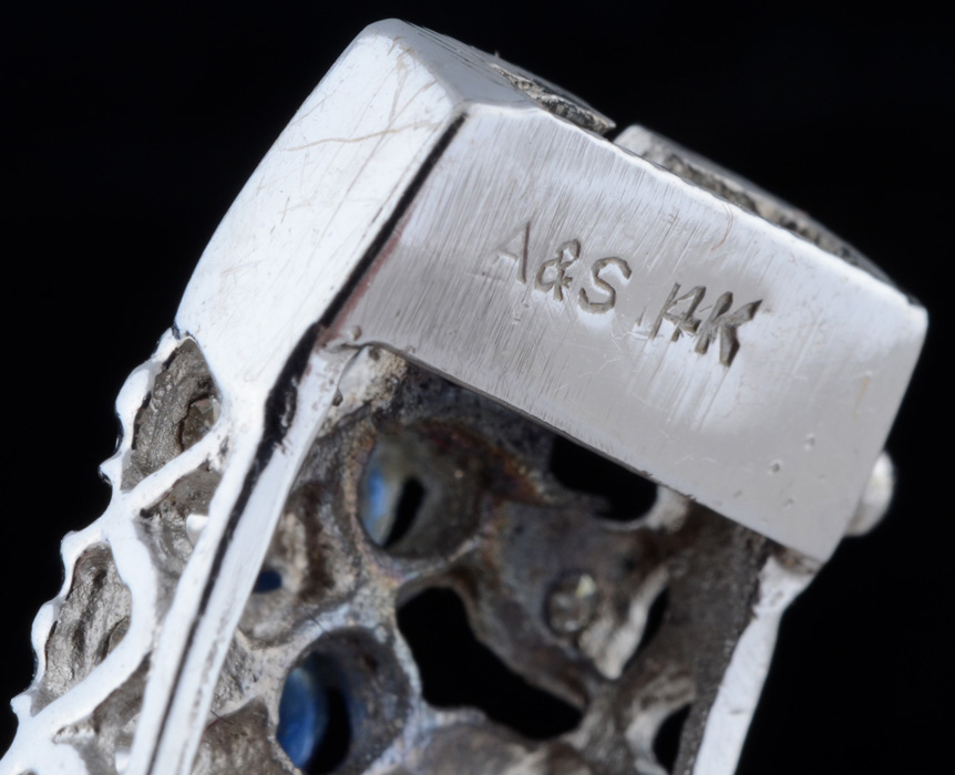 A&S 14K White Gold Blue Sapphire and Diamond Hinged Bracelet