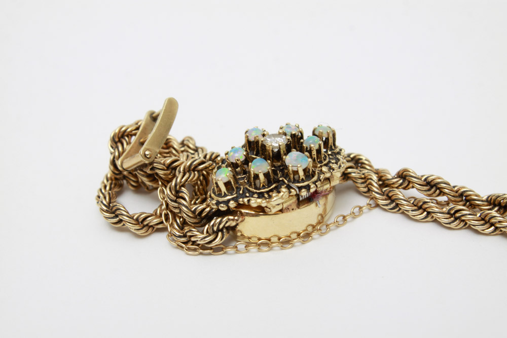 Women's 14K Gold Diamond and Opal Bracelet Watch