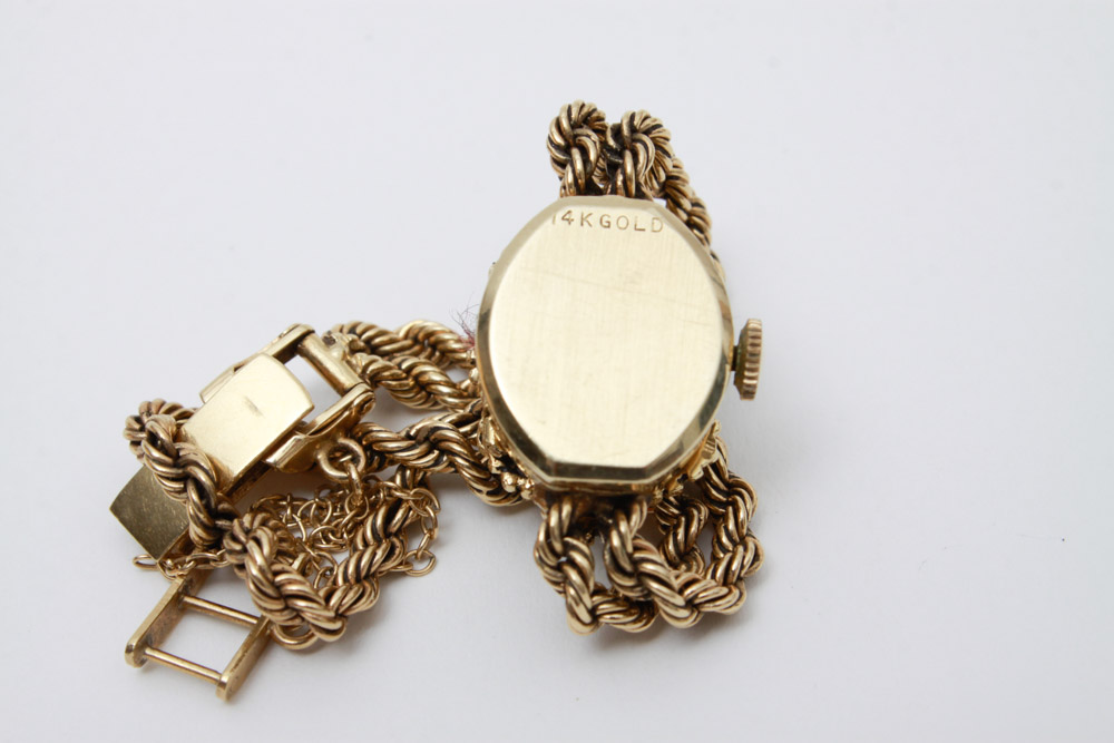 Women's 14K Gold Diamond and Opal Bracelet Watch