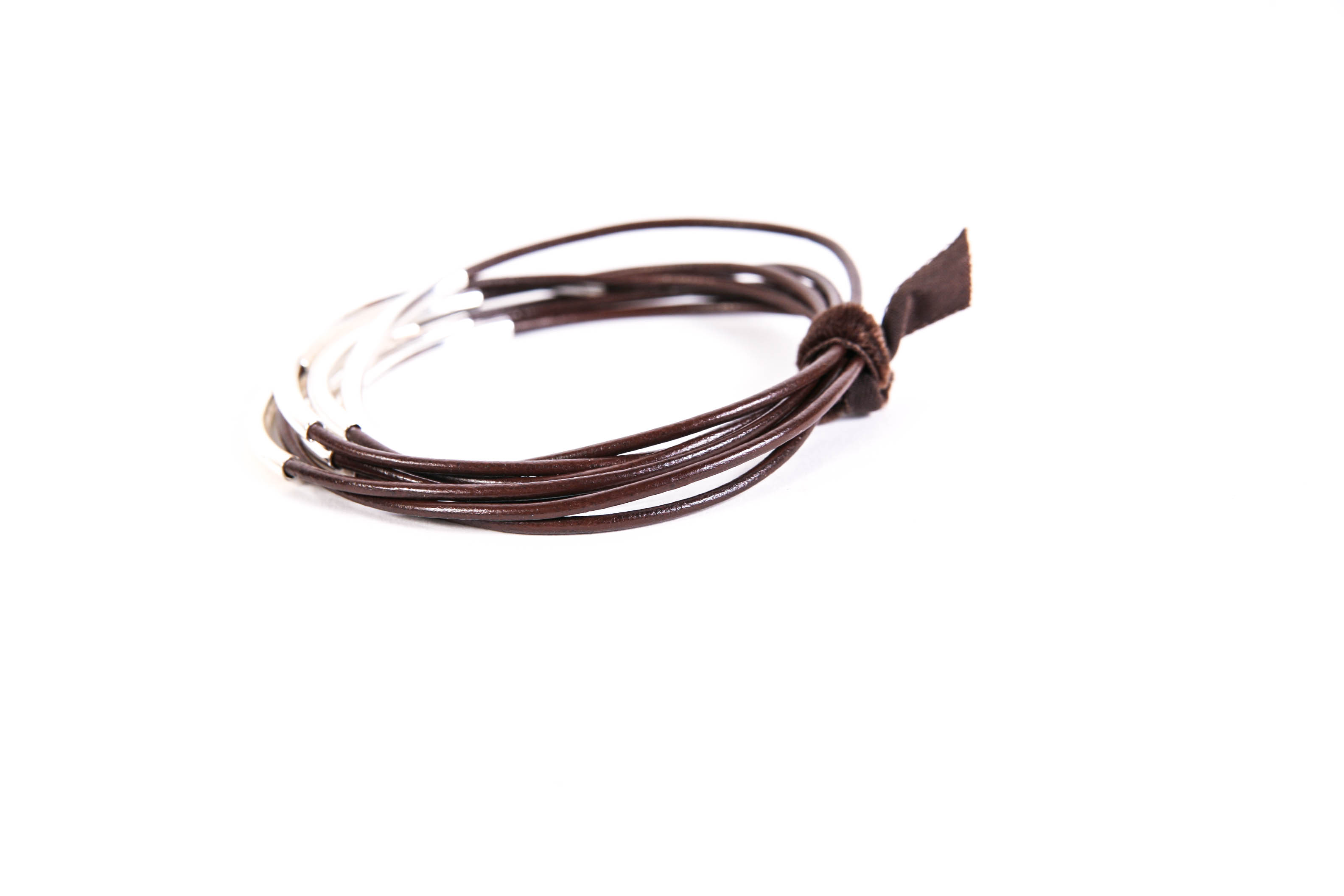 Brown Leather Bracelets With Silver-Tone Accents