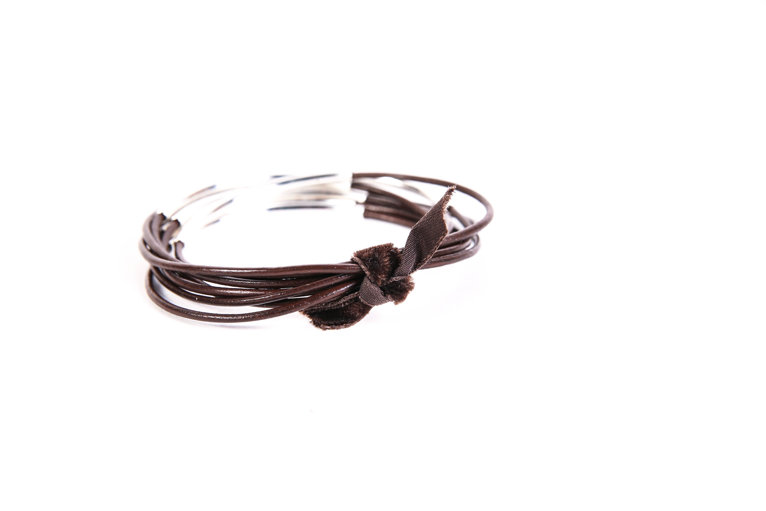Brown Leather Bracelets With Silver-Tone Accents
