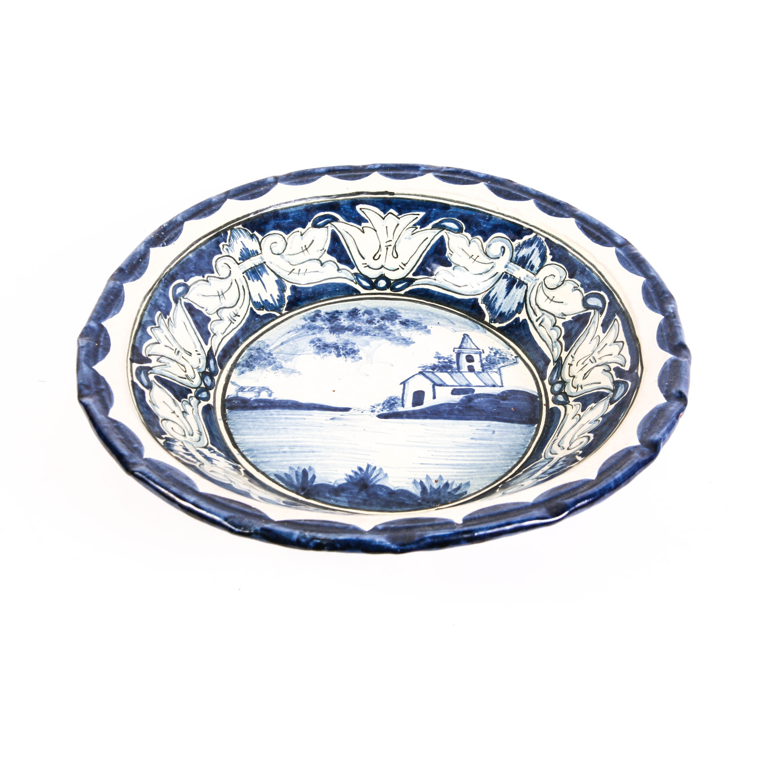 Oversized Blue and Ivory Pottery Bowl