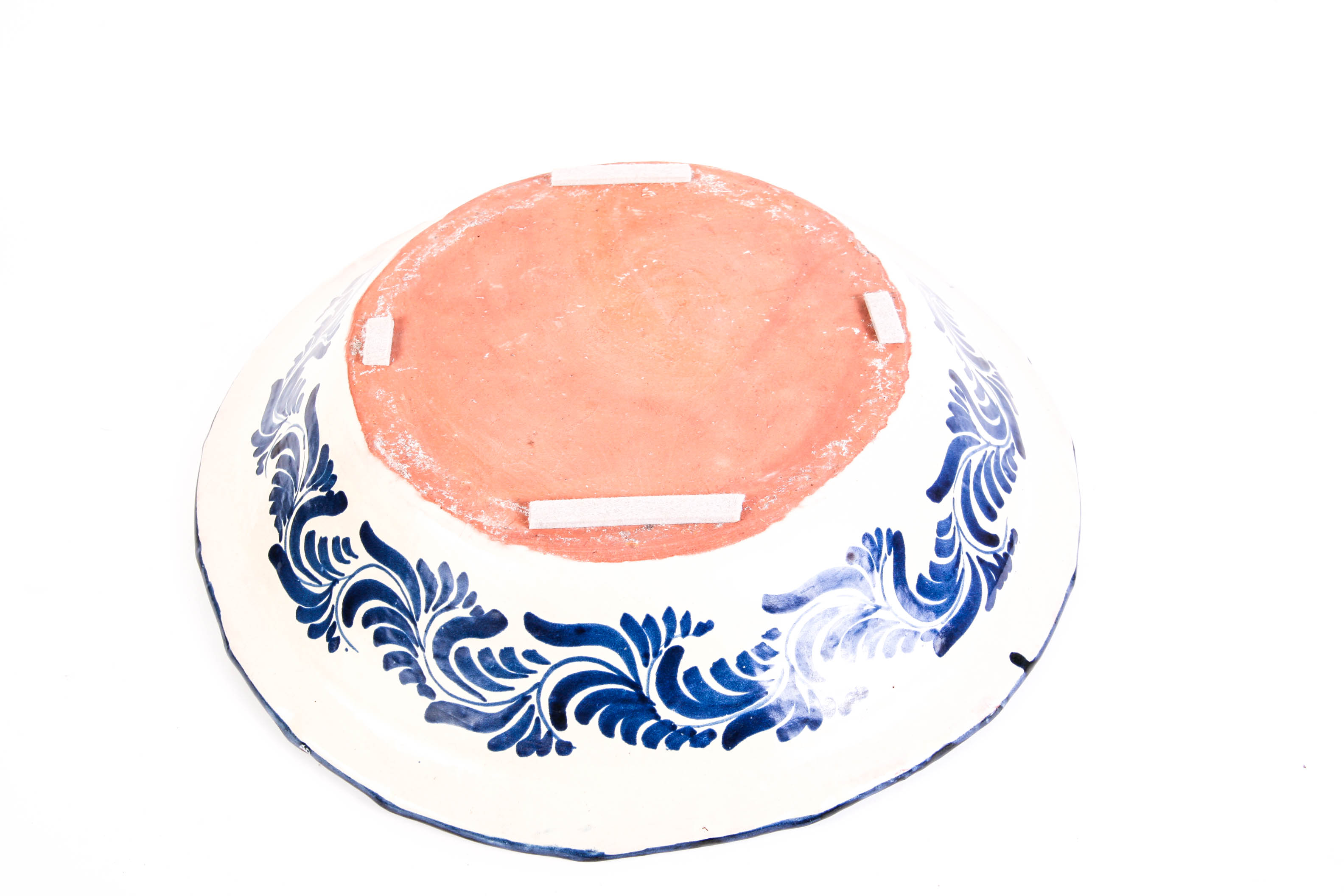 Oversized Blue and Ivory Pottery Bowl