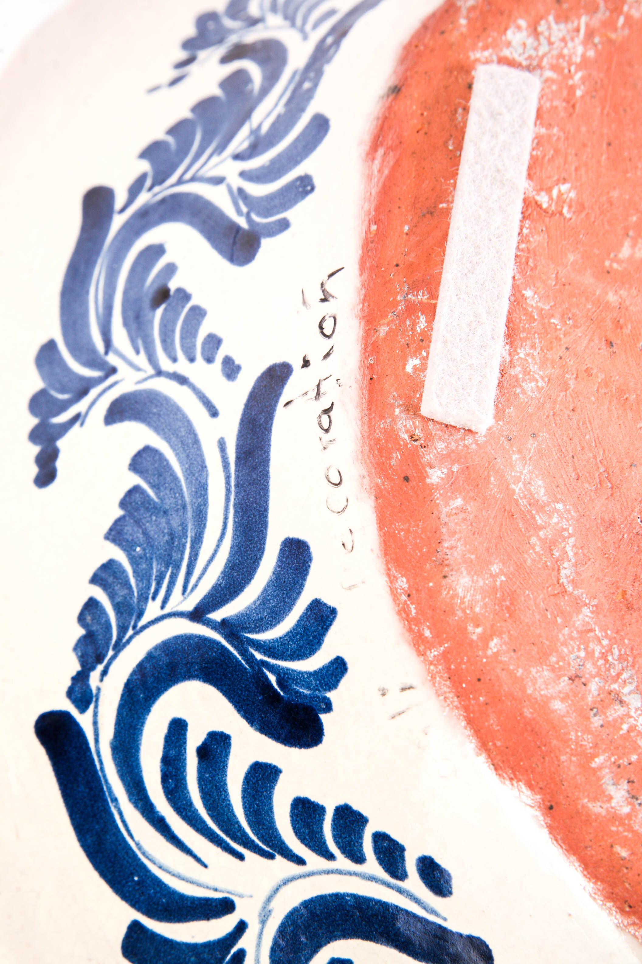 Oversized Blue and Ivory Pottery Bowl