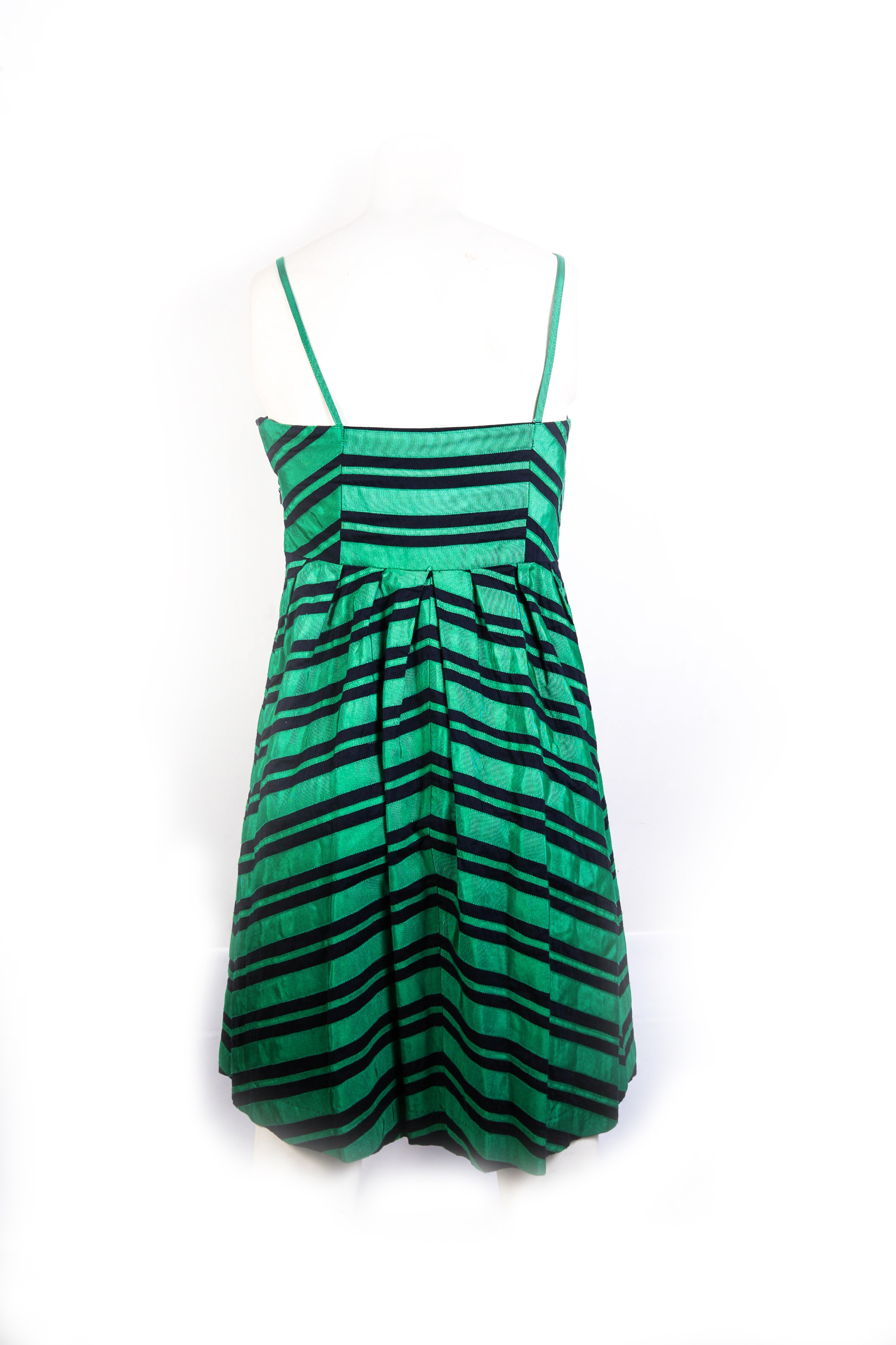 Moulinette Soeurs Kelly Green and Navy Grosgrain Ribbon Striped Party Dress