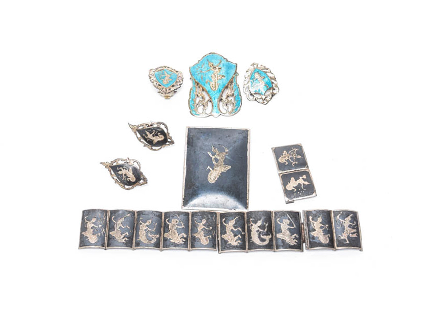 Vintage Sterling Silver and Enamel Bodhisattva Jewelry