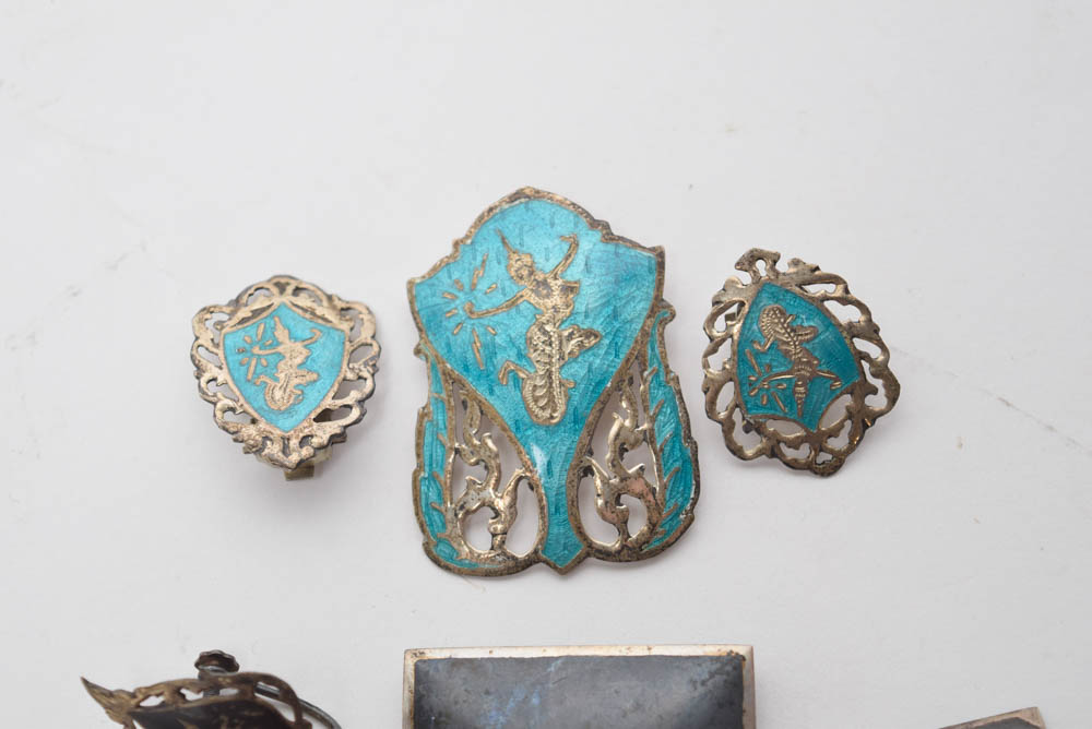 Vintage Sterling Silver and Enamel Bodhisattva Jewelry