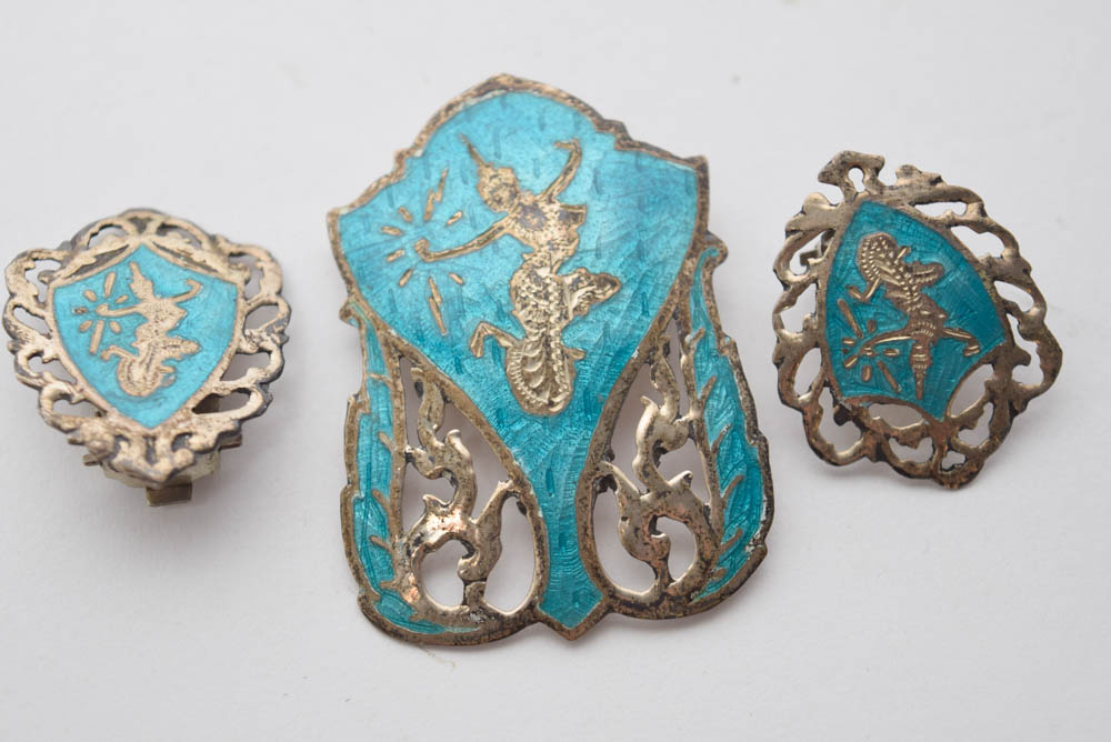 Vintage Sterling Silver and Enamel Bodhisattva Jewelry