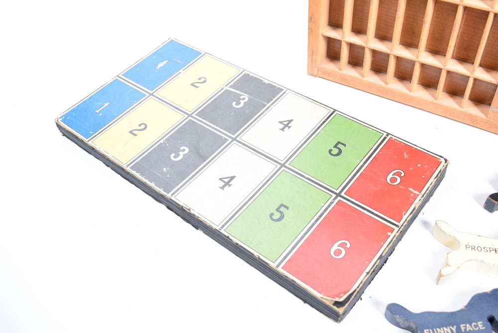 Vintage Game Boards and Type Drawer