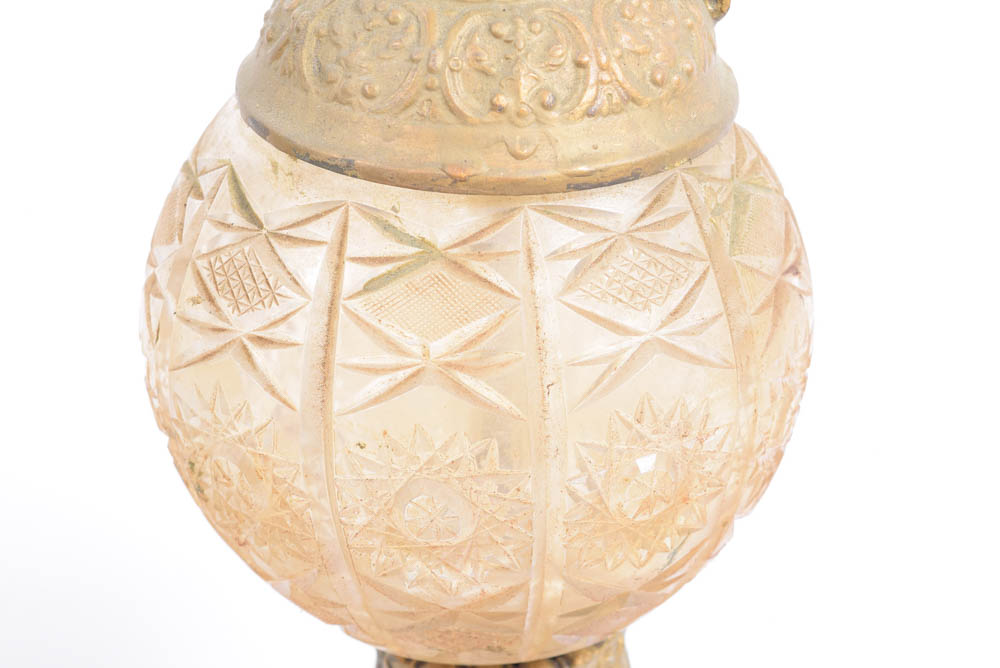 Pair of Vintage Brass and Cut Glass Globe Lamps