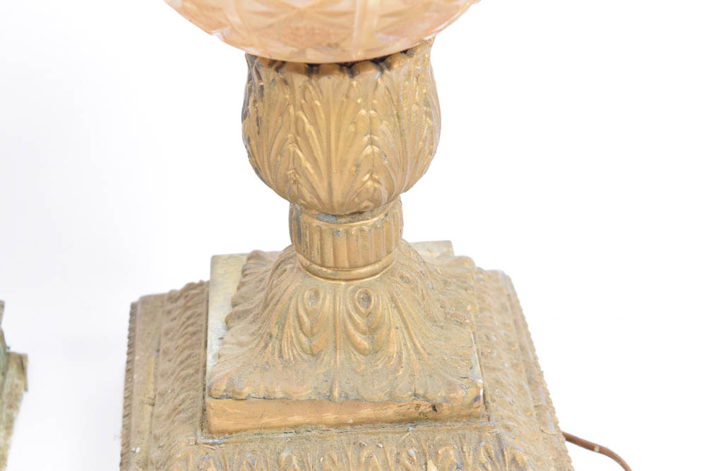 Pair of Vintage Brass and Cut Glass Globe Lamps