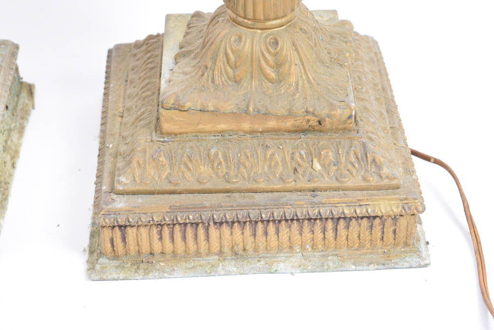 Pair of Vintage Brass and Cut Glass Globe Lamps