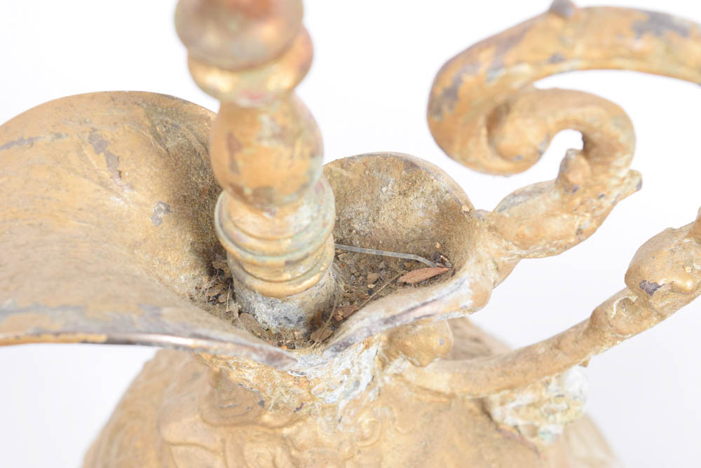 Pair of Vintage Brass and Cut Glass Globe Lamps