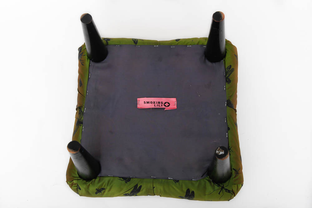 Upholstered Footstool With Insect Pattern Fabric