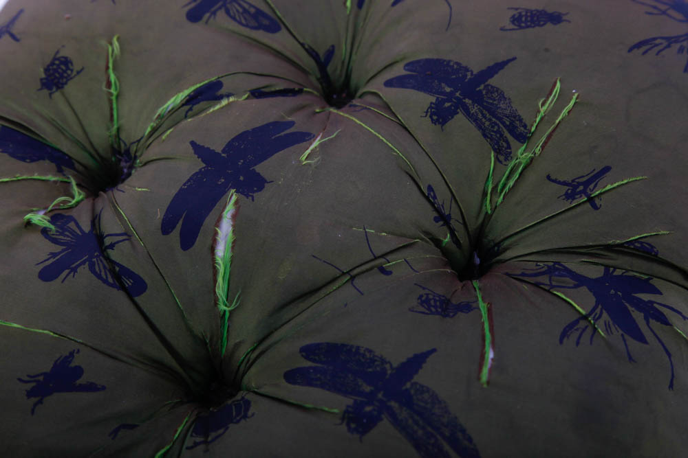 Upholstered Footstool With Insect Pattern Fabric