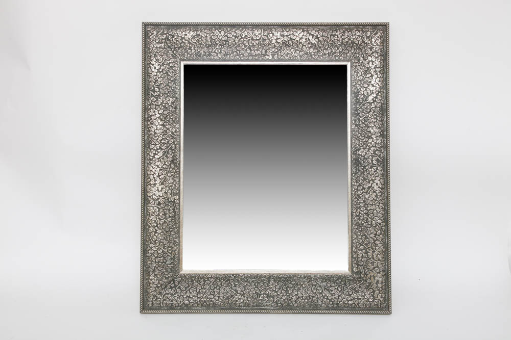 Silver Tone Leaf Motif Wall Mirror