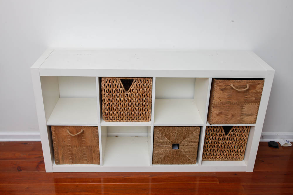 White Storage Cubby With Basket Drawers