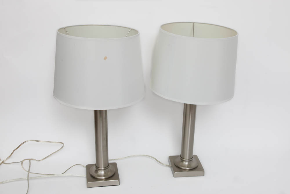 Pair of Silver Tone Table Lamps