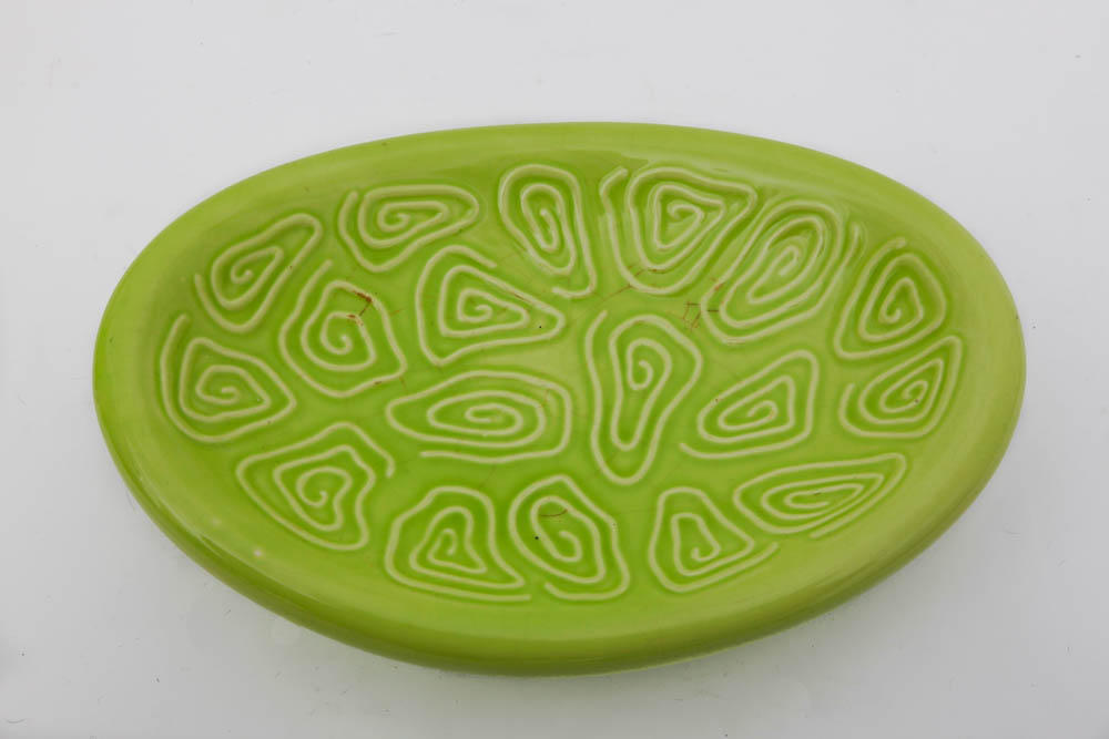 Trio of Lime Green Decorative Vases and Tray