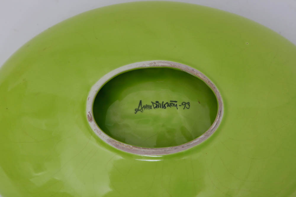 Trio of Lime Green Decorative Vases and Tray