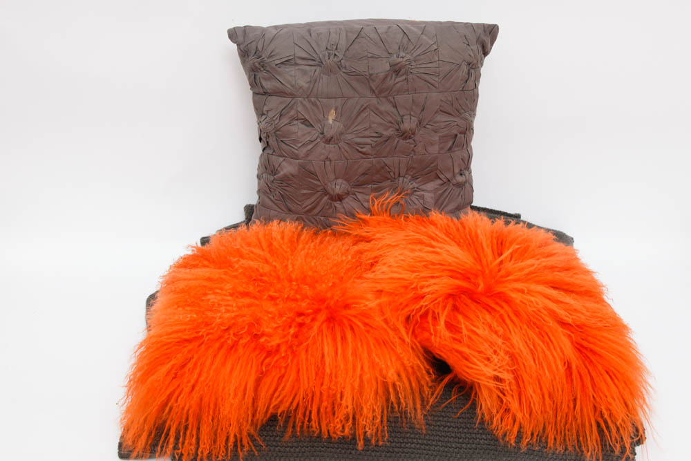 Grouping of Decorative Pillows and Throw