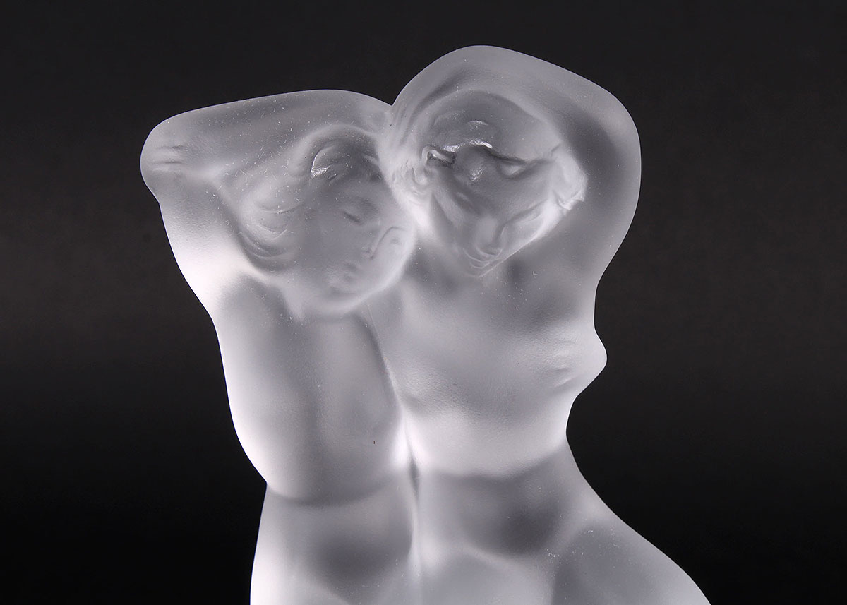 Lalique France Crystal "Pan and Diane" Sculpture