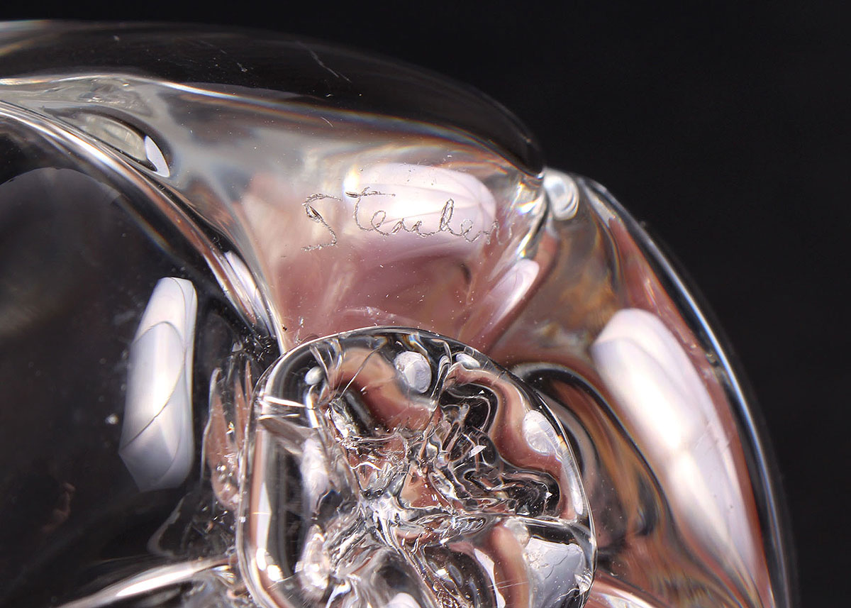 Steuben Glass Apple, Villeroy & Boch Frog, and a Glass Bear Sculpture