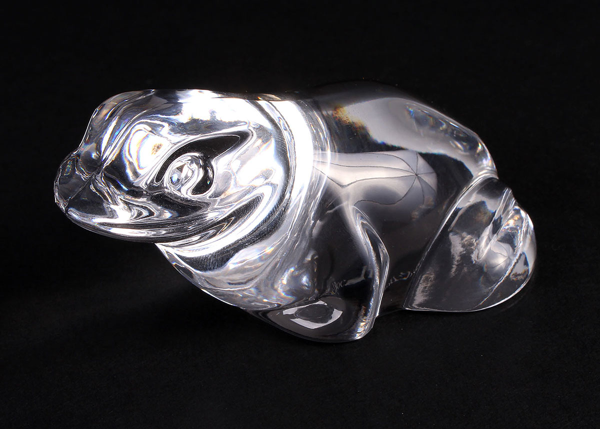 Steuben Glass Apple, Villeroy & Boch Frog, and a Glass Bear Sculpture