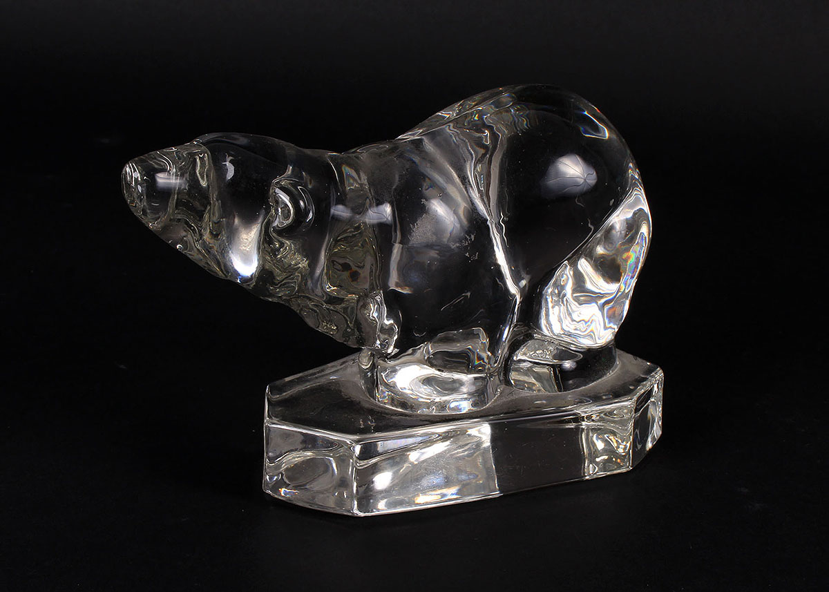 Steuben Glass Apple, Villeroy & Boch Frog, and a Glass Bear Sculpture