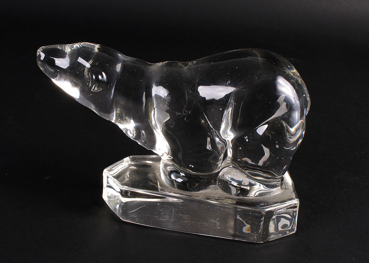 Steuben Glass Apple, Villeroy & Boch Frog, and a Glass Bear Sculpture