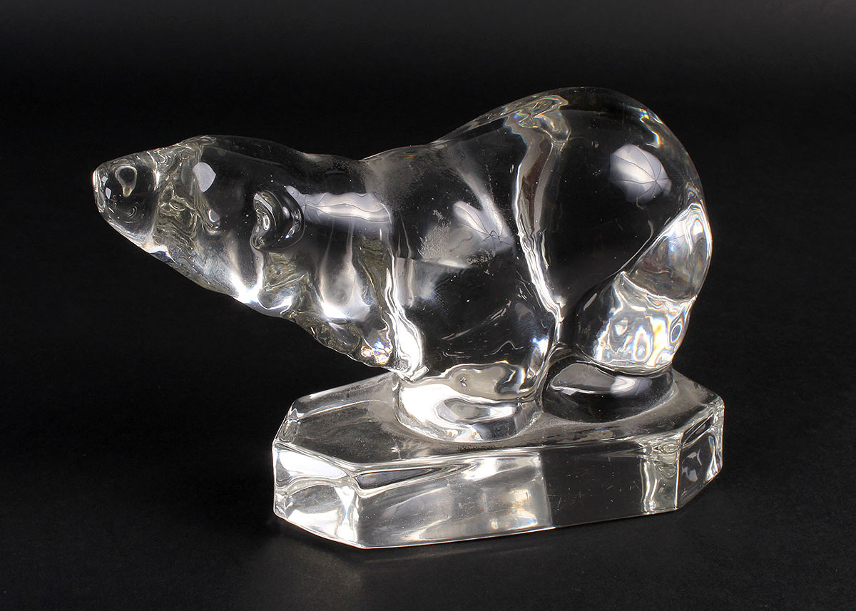 Steuben Glass Apple, Villeroy & Boch Frog, and a Glass Bear Sculpture