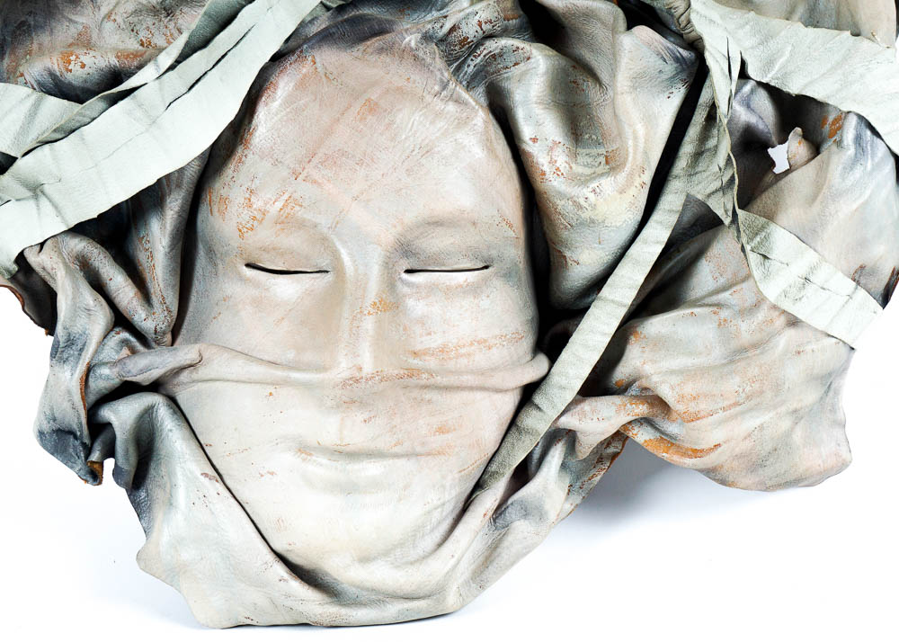 Dominique Caron Leather Art Mask Pair, Signed, Numbered, and Dated