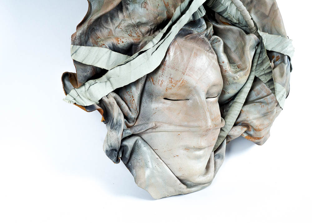 Dominique Caron Leather Art Mask Pair, Signed, Numbered, and Dated