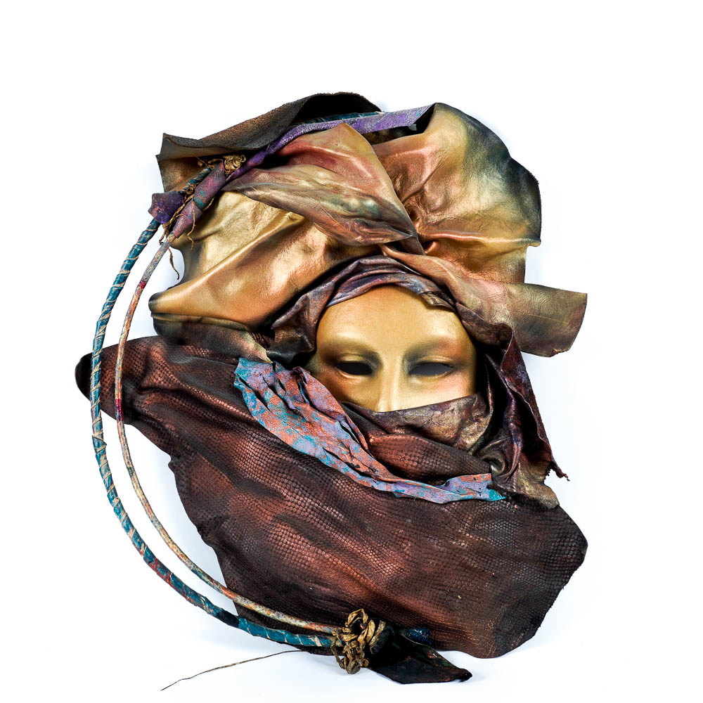 Dominique Caron Leather Art Mask Pair, Signed, Numbered, and Dated