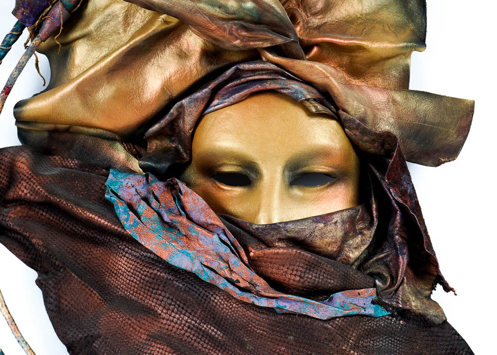 Dominique Caron Leather Art Mask Pair, Signed, Numbered, and Dated