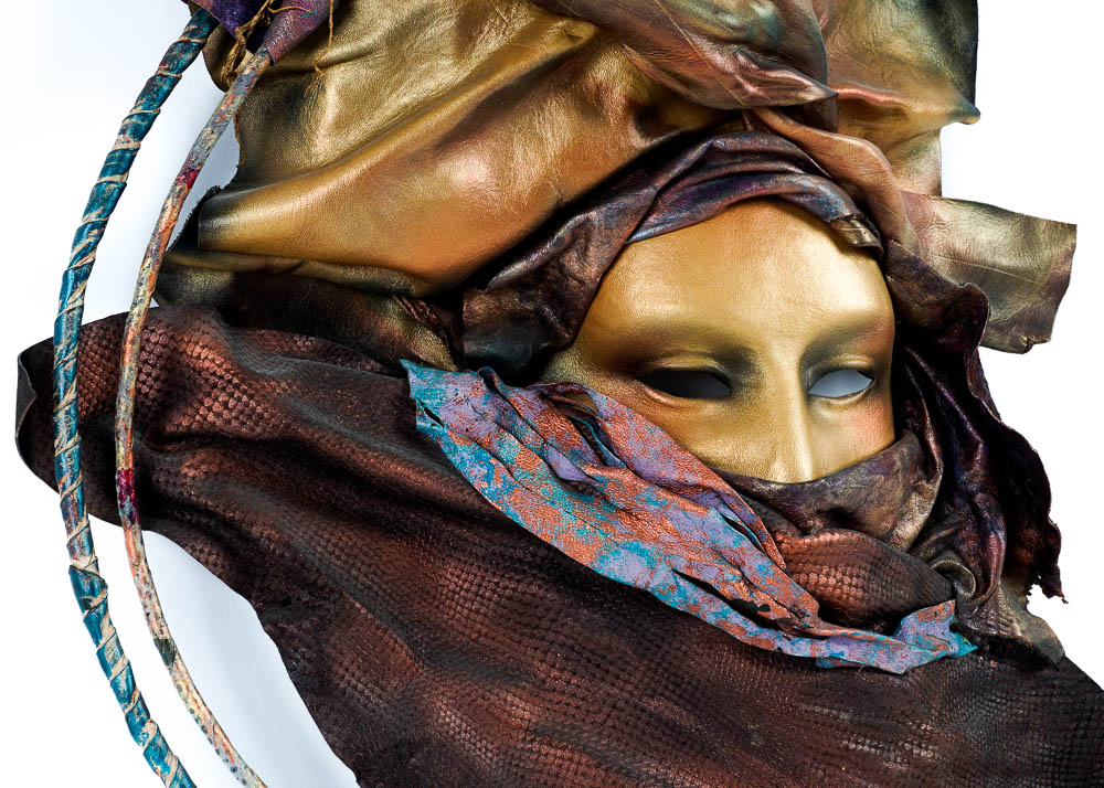 Dominique Caron Leather Art Mask Pair, Signed, Numbered, and Dated