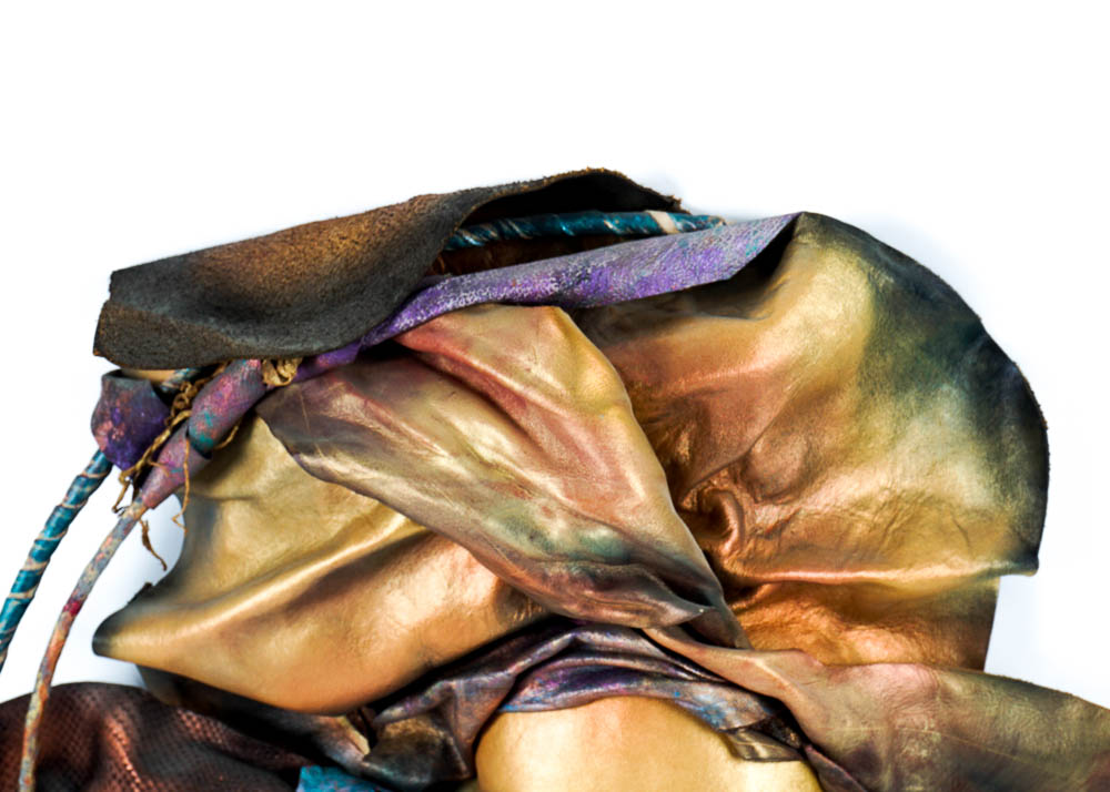 Dominique Caron Leather Art Mask Pair, Signed, Numbered, and Dated