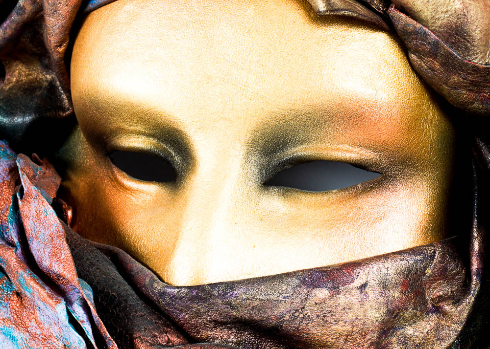 Dominique Caron Leather Art Mask Pair, Signed, Numbered, and Dated