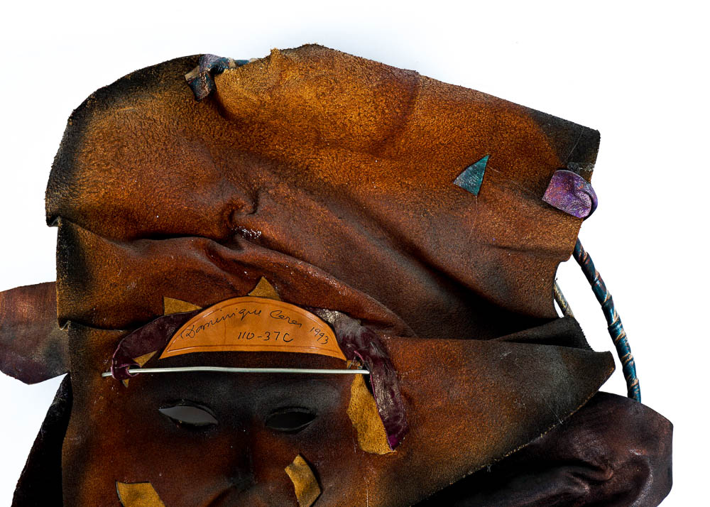 Dominique Caron Leather Art Mask Pair, Signed, Numbered, and Dated