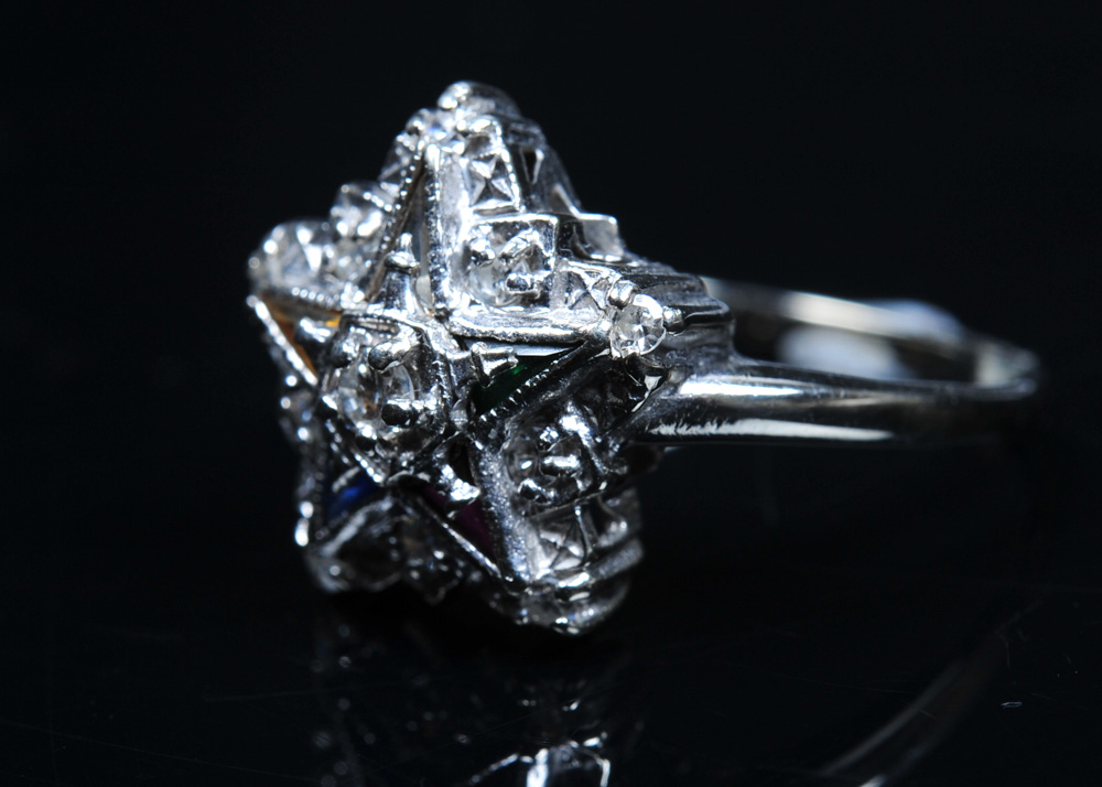 Ladies 14K White Gold Eastern Star Ring