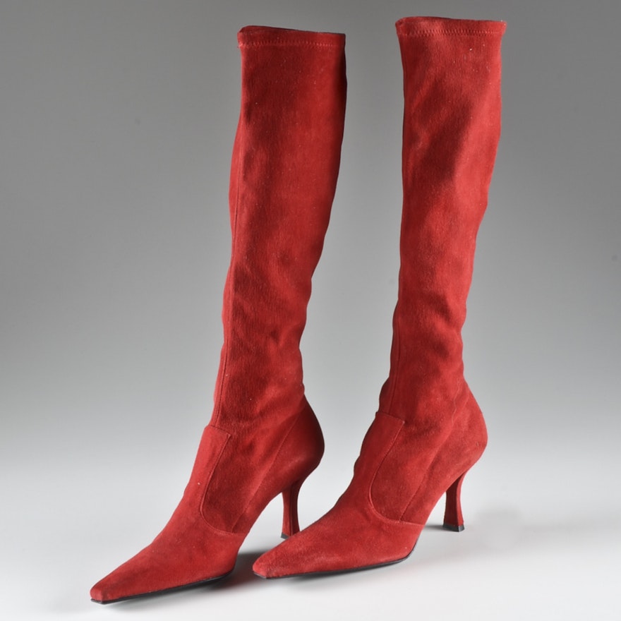 Designer Stuart Weitzman Red Suede Boots